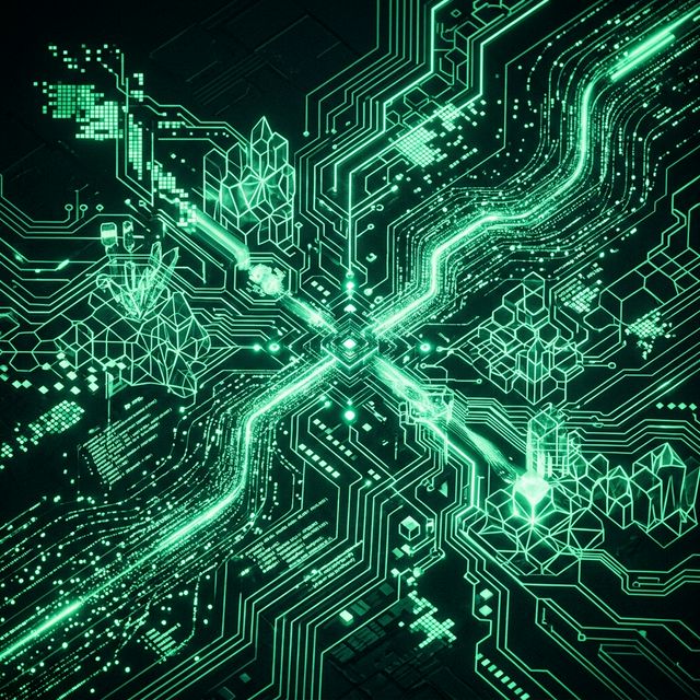 Abstract green digital art representing high-end software